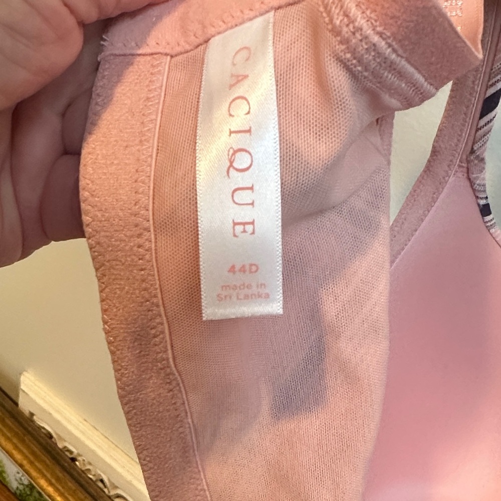 Cacique Pink Plaid Lace Trim Plunge Underwire Bra 44D - Picture 4 of 4